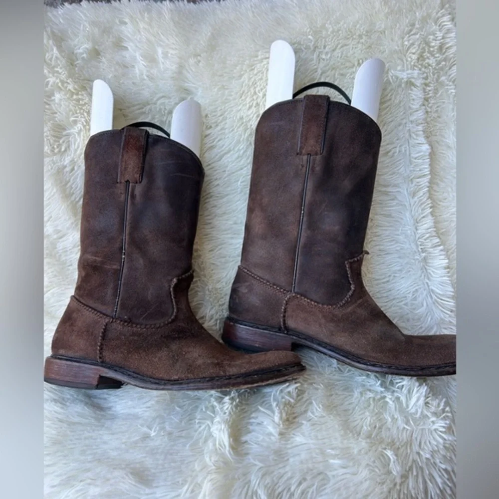 Frye Marco Roper boots in dark brown.